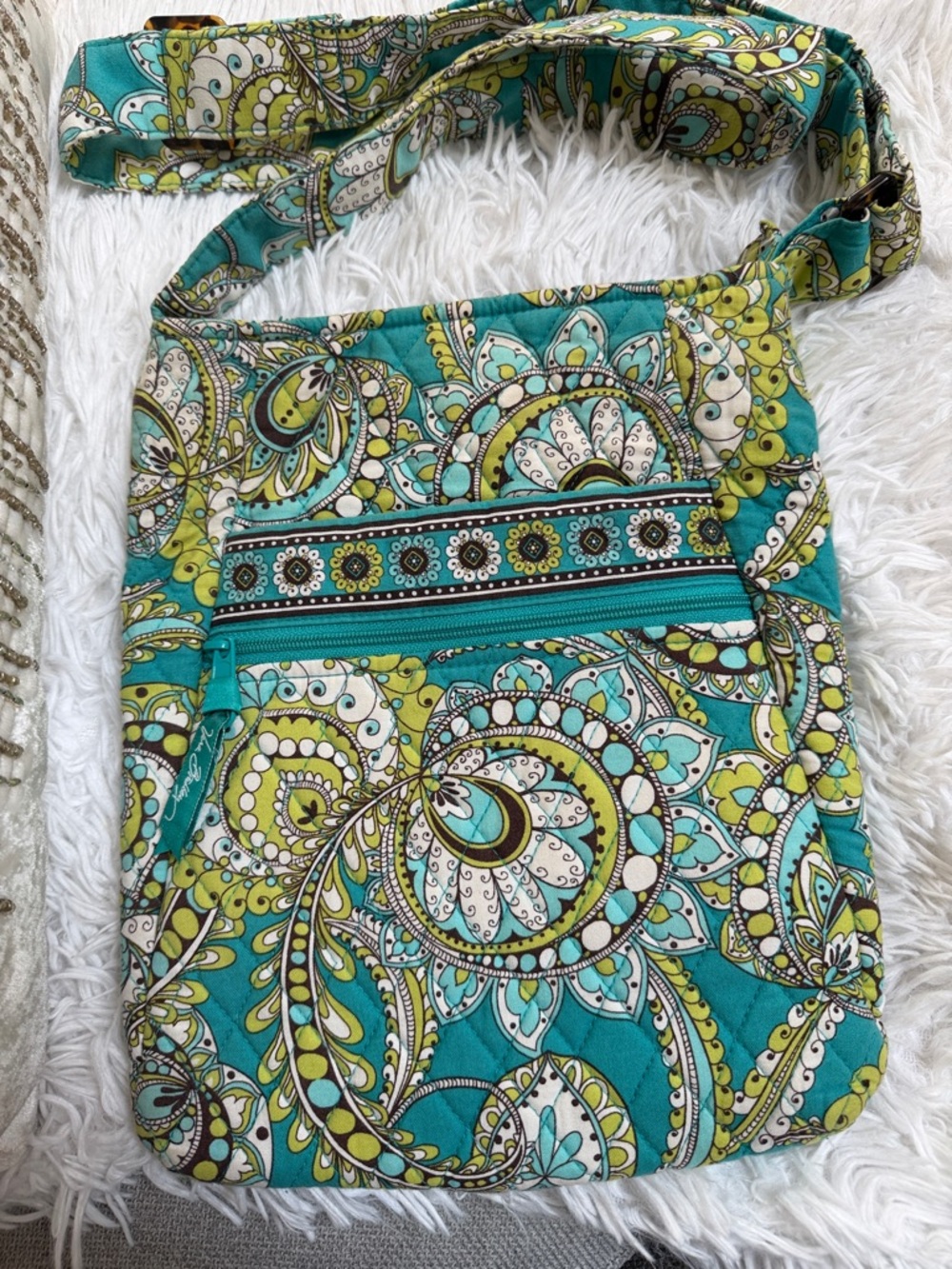 Vera Bradley Teal Paisley Crossbody with Lime and Cream Accents